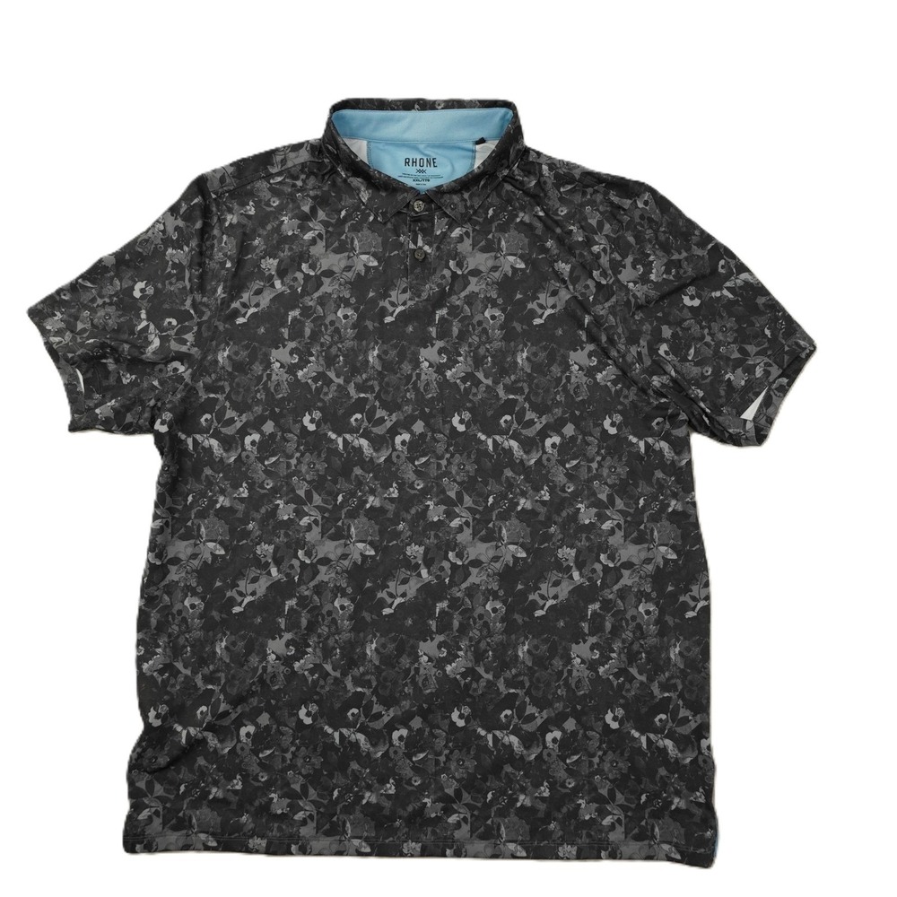 Rhone Golf Sport Polo Shirt Men's 2XL Steel Gray Floral Camo Performance